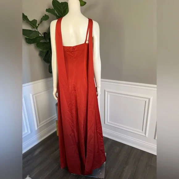 Halston Heritage Genevieve Orange Maxi Satin Evening Dress Sz 2 595$